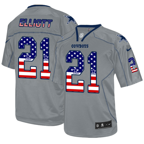 Men's Elite Ezekiel Elliott Nike Jersey Grey - #21 USA Flag Fashion NFL Dallas Cowboys